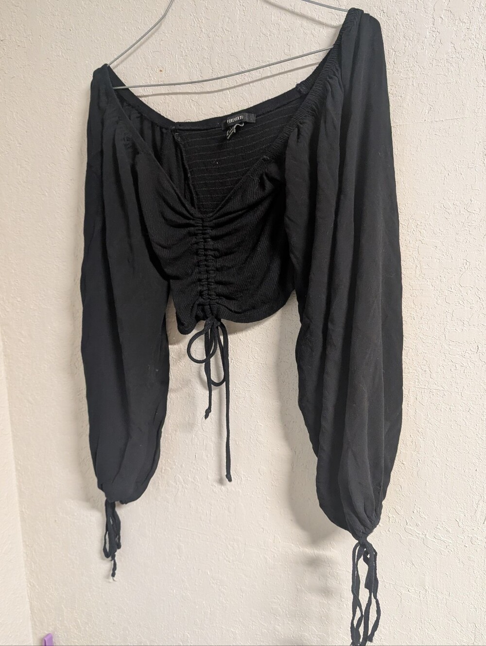 Ruched Whimsigoth Top M Black Smocked Bubble Sleeve Goth Forest Fairy Festival